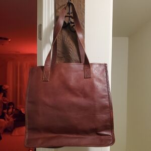 Structured Large Leather Tote Bag